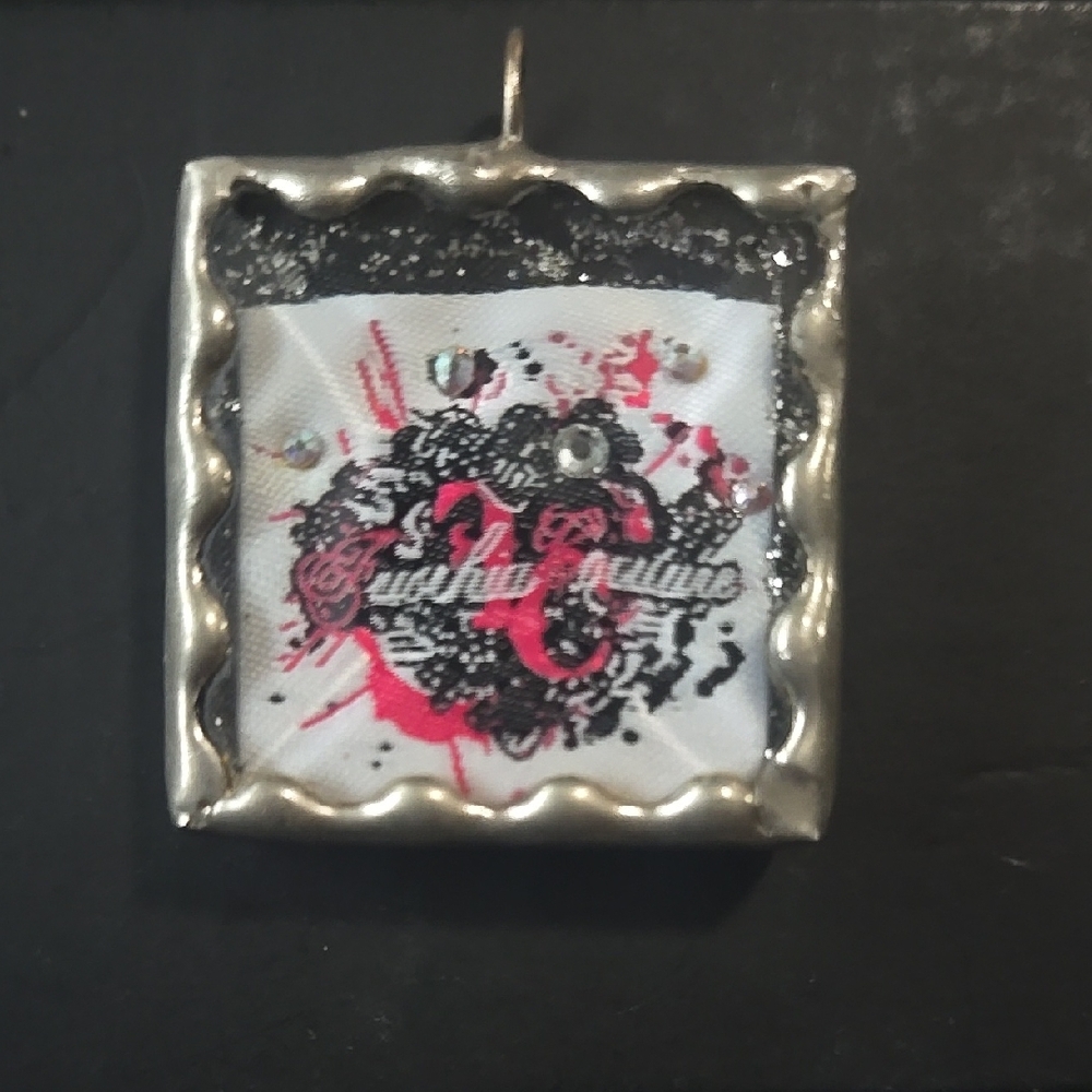 Edgy Square Pendant with Pink and Black Design